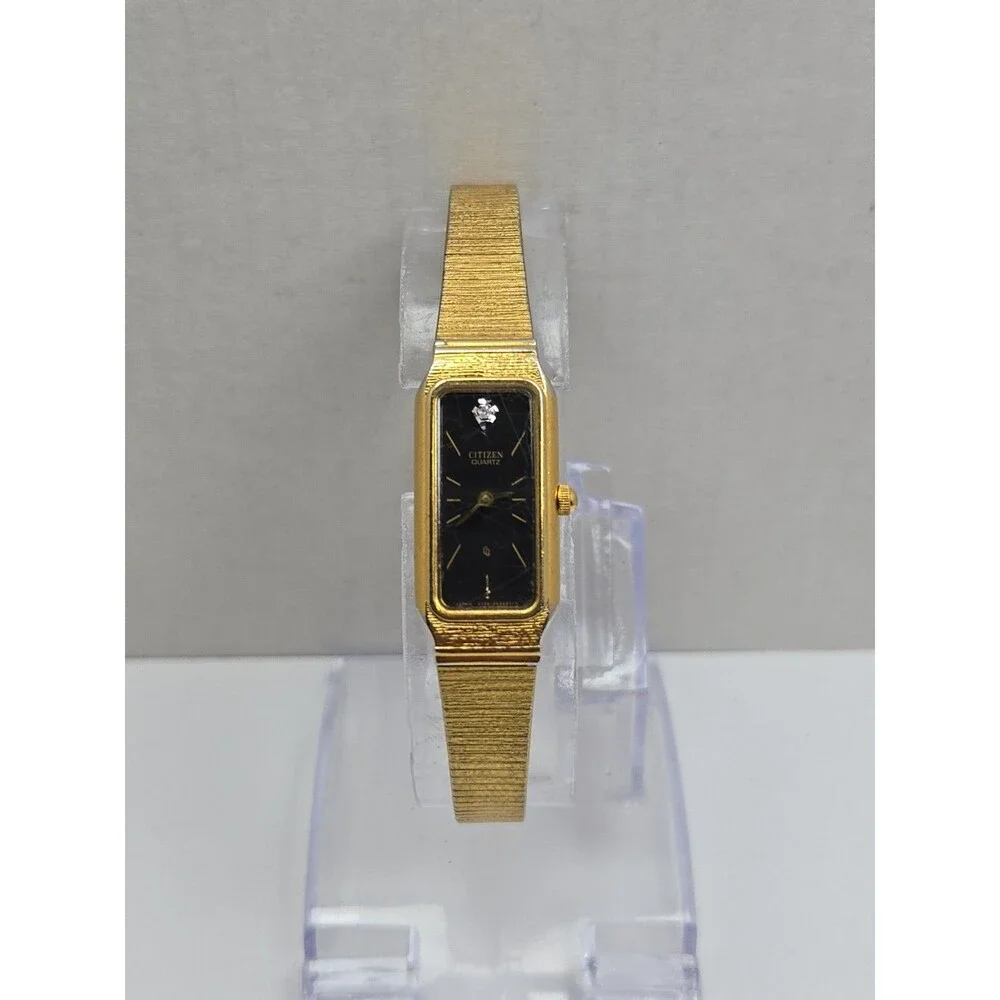 Vintage Womens Citizen Gold Plated Tank Quartz Dainty Dress Watch New Battery